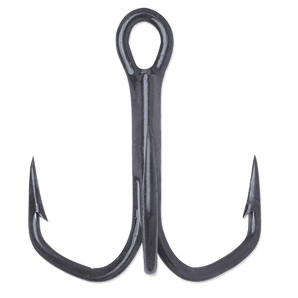 VMC Barbarian 2x treble hook in black nickel for rapid penetration and secure hookups.
