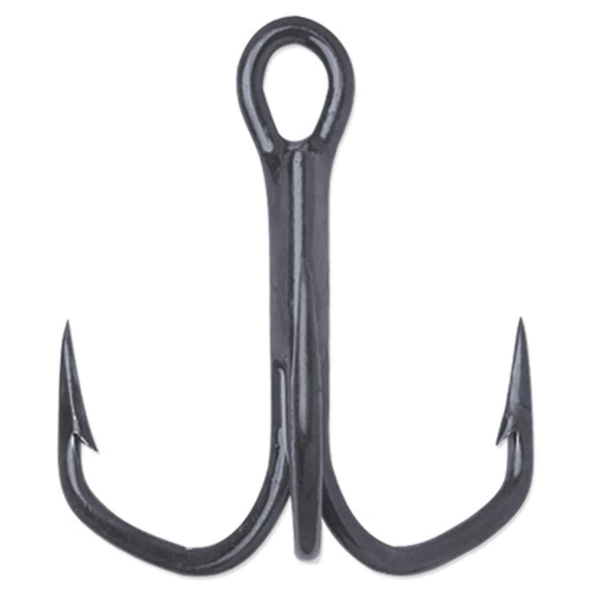 VMC Barbarian 2x treble hook in black nickel for rapid penetration and secure hookups.