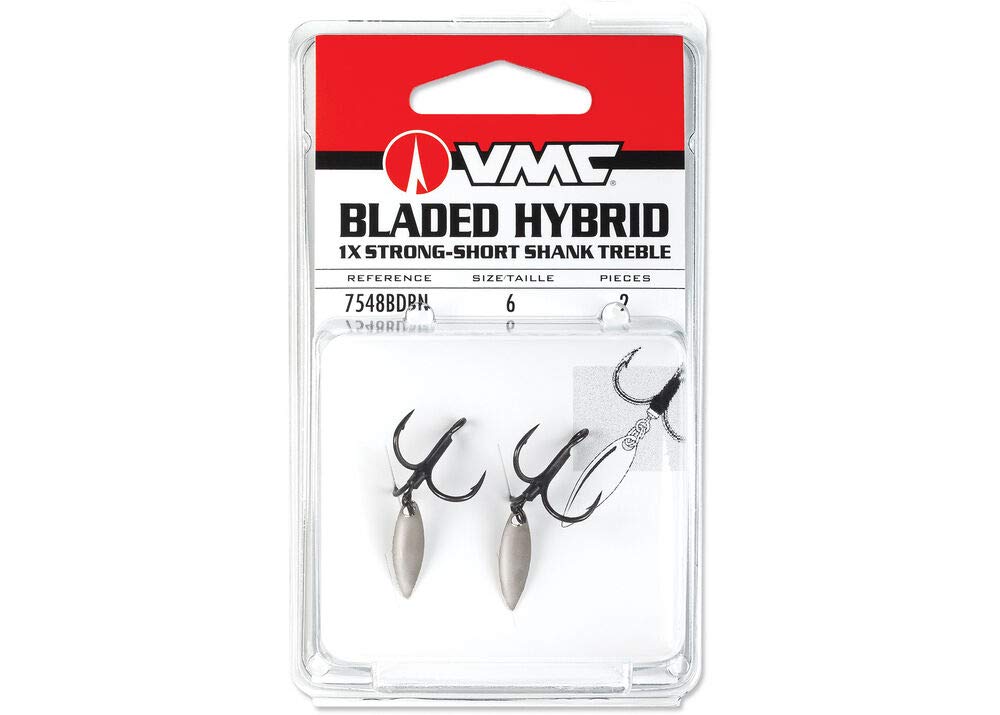 VMC Bladed Hybrid Treble Short 1X Black Nickel #4 inline eye close-up highlights streamlined line entry.