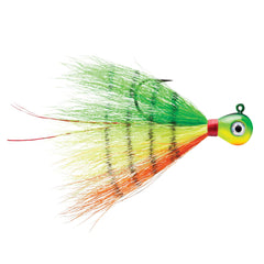 VMC Bucktail Jig 1/4 Firetiger front view highlighting balanced head for precision casting