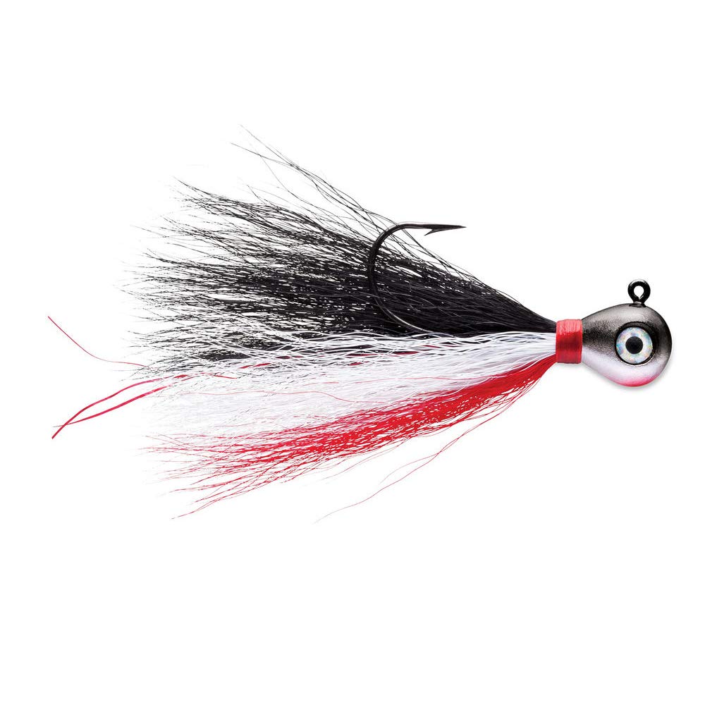 VMC Bucktail Jig 1/4 Green Fire UV in water demonstrating action.