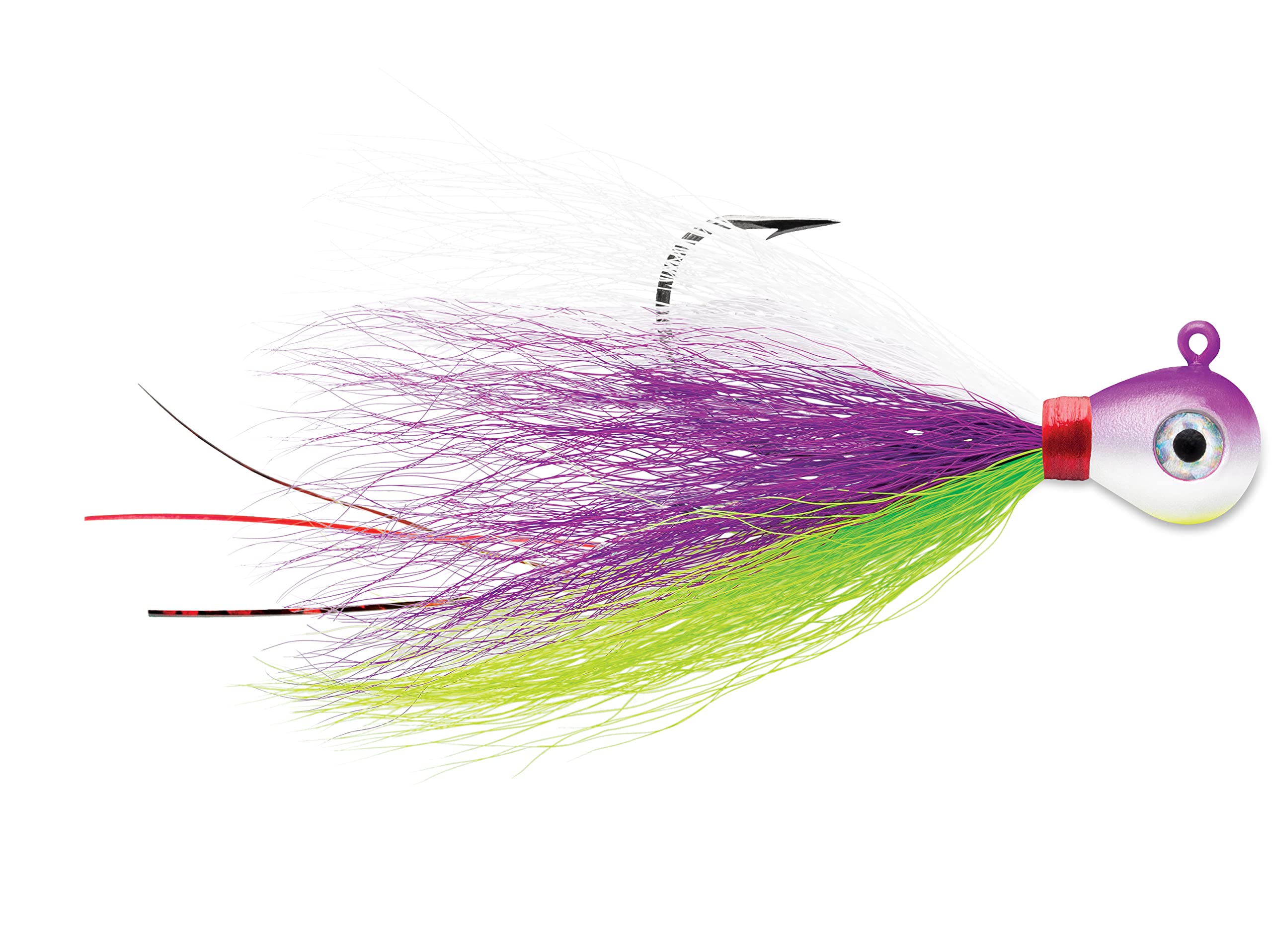 The VMC Bucktail Jig 1/4 Purple Albino offers a lifelike profile for improved lure attraction.