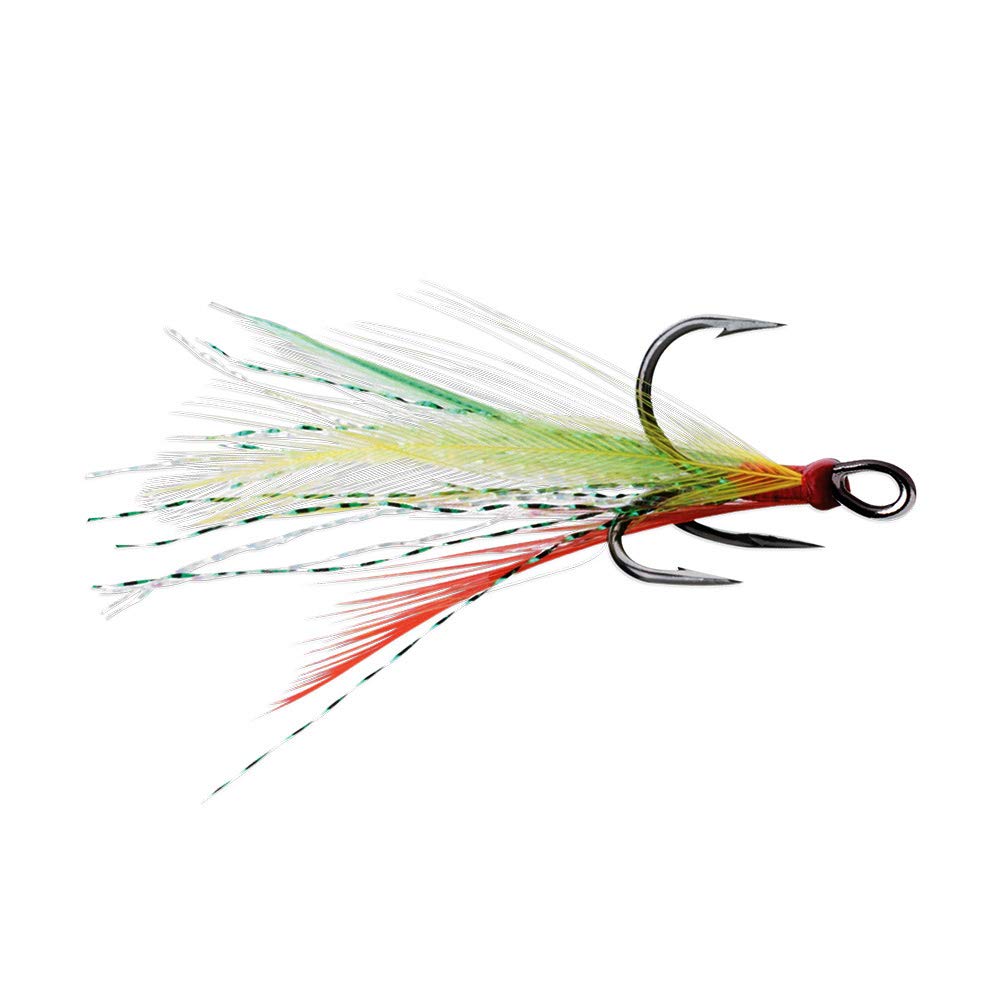VMC Dressed X-Rap Treble Hook 6 with Black Nickel and Fire Tiger Feather for enhanced lure action