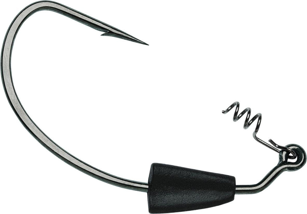 VMC 5/0 hook packaging view highlighting pre-weighted design for fast bait changes.