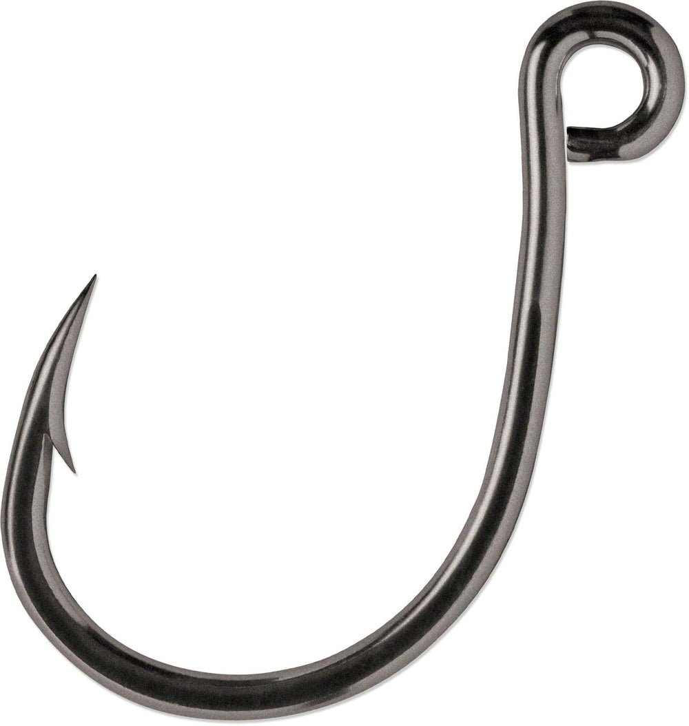 VMC Inline Single 4X Coastal Black 3-0 hook for saltwater rigs with strong penetration.