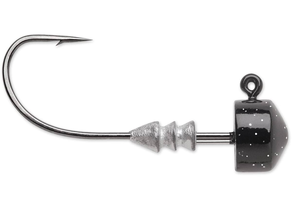 VMC Ned Rig Jig 1/16 Black close-up shows secure keeper and durable forged construction