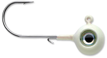VMC Neon Moon Eye Jig 1/2 Glow enhances lure visibility at night.