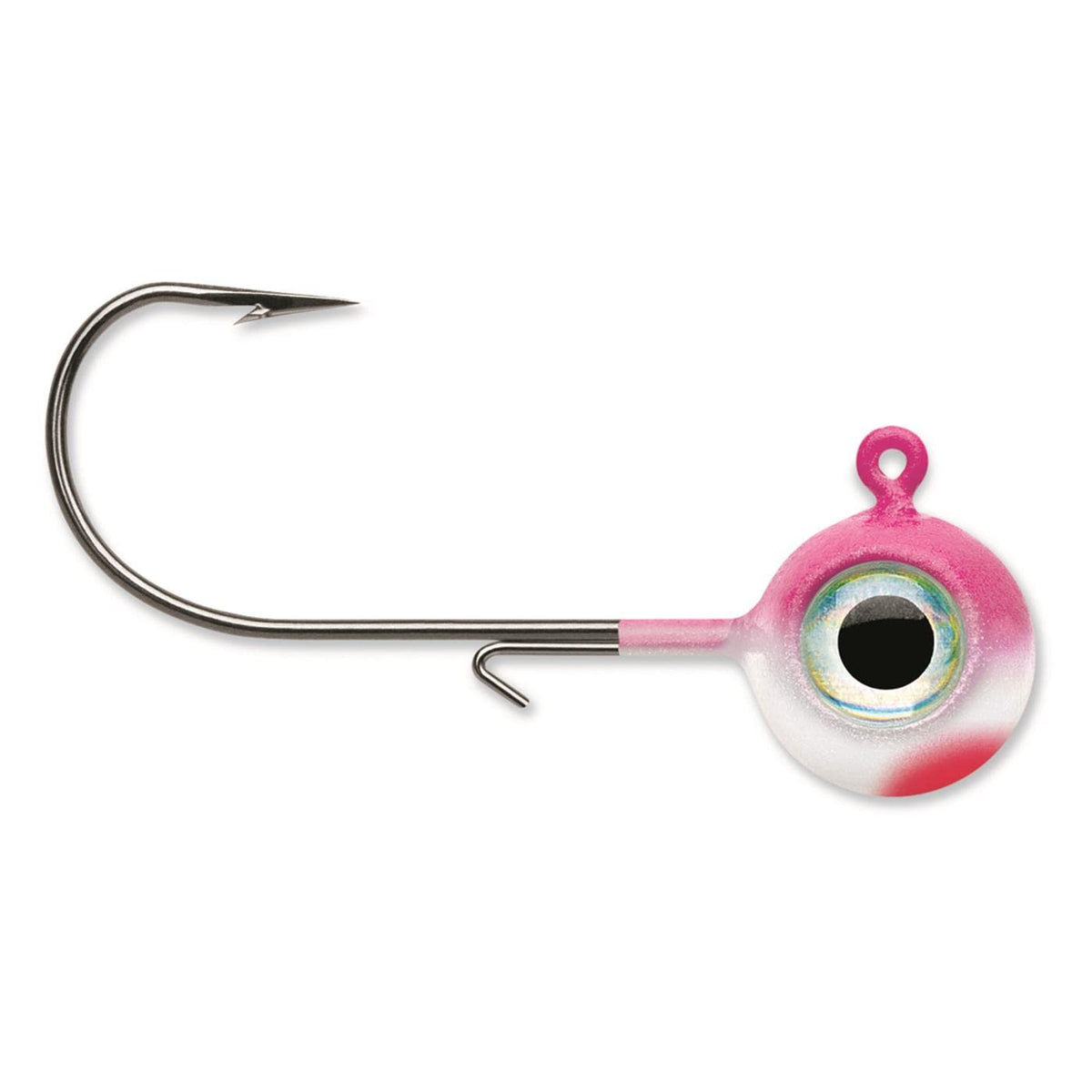 VMC Neon Moon Eye Jig 1/8 Pink Pearl, front view, bright lure for night fishing