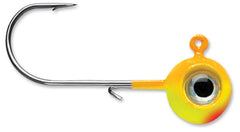 VMC Neon Moon Eye Jig 3/4 Chartreuse Orange in action for improved casting and lure visibility.