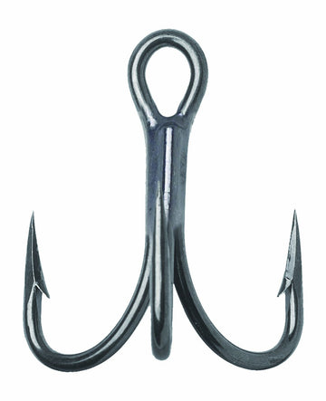 VMC O'Shaughnessy Permasteel treble hook closeup, ultra-sharp and durable for heavy-duty fishing