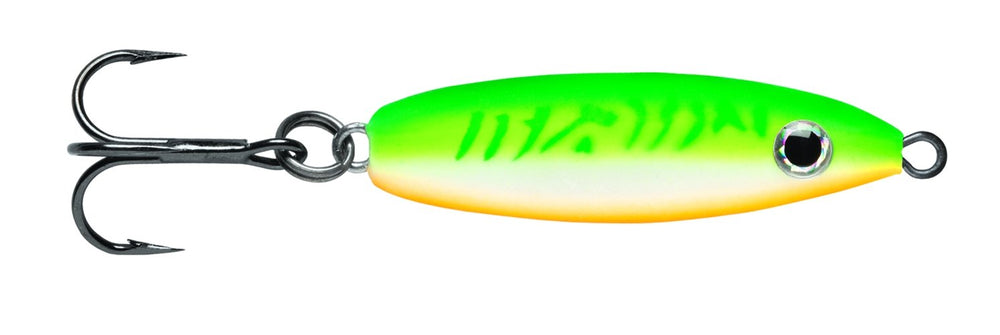 VMC Rattle Spoon glows under UV light for better low-light lure visibility.