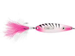 VMC Rattling Roach Spoon Glow Pink Squirrel enticing walleye and perch under ice.