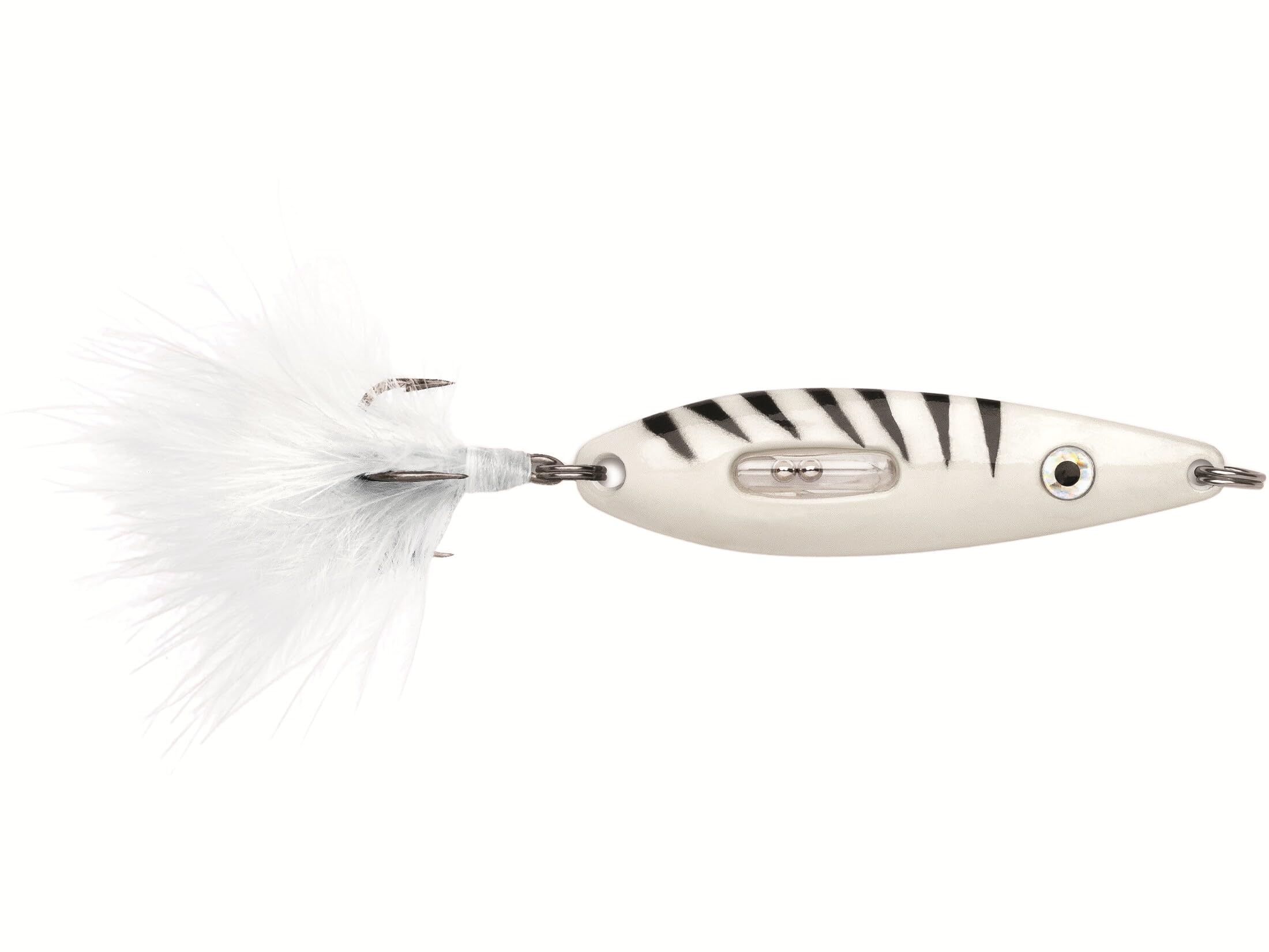 VMC Rattling Roach Spoon Glow Tiger attracts perch and walleye under ice.