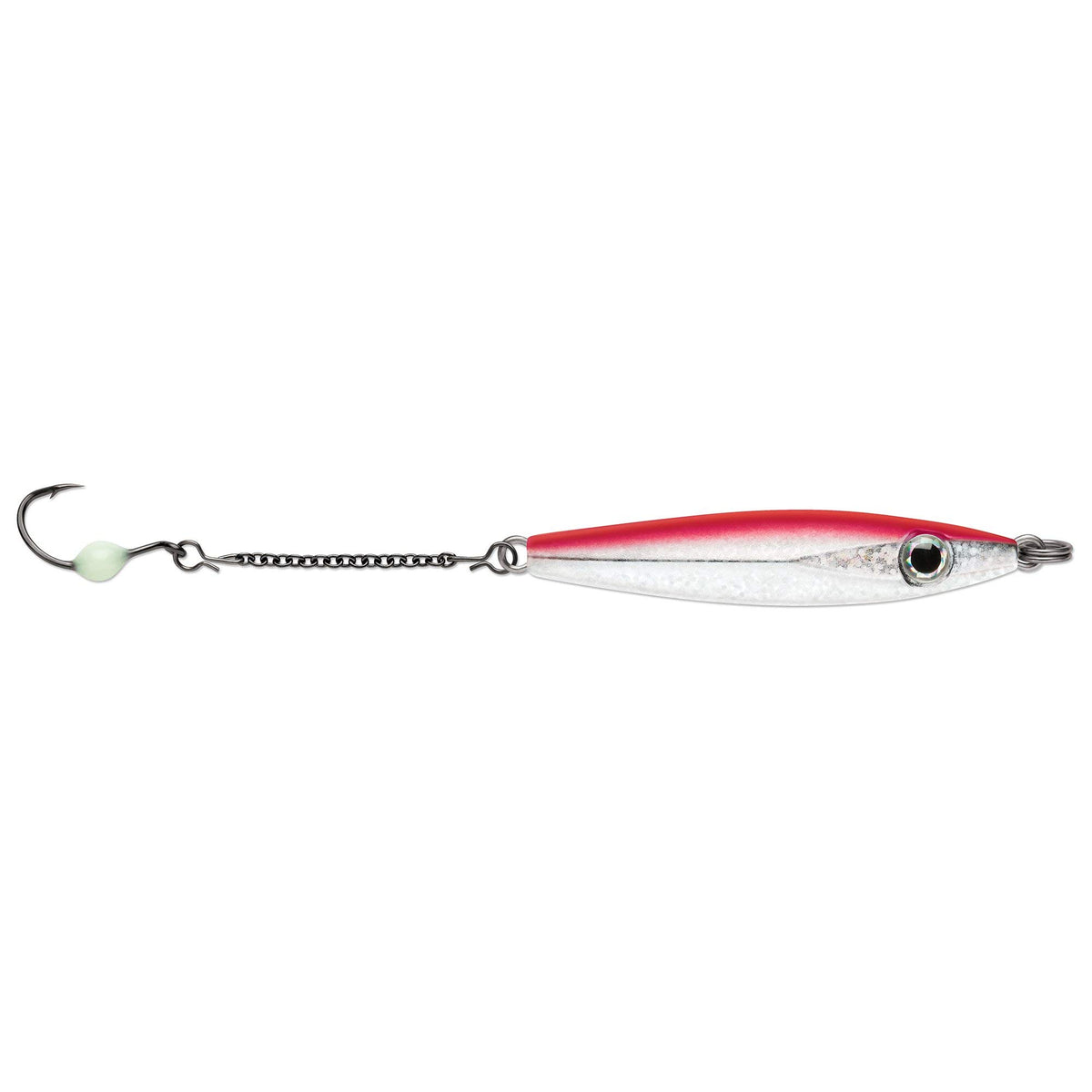 VMC Rocker Spoon Glow Red Shiner showing slow fall action to attract bites in low light