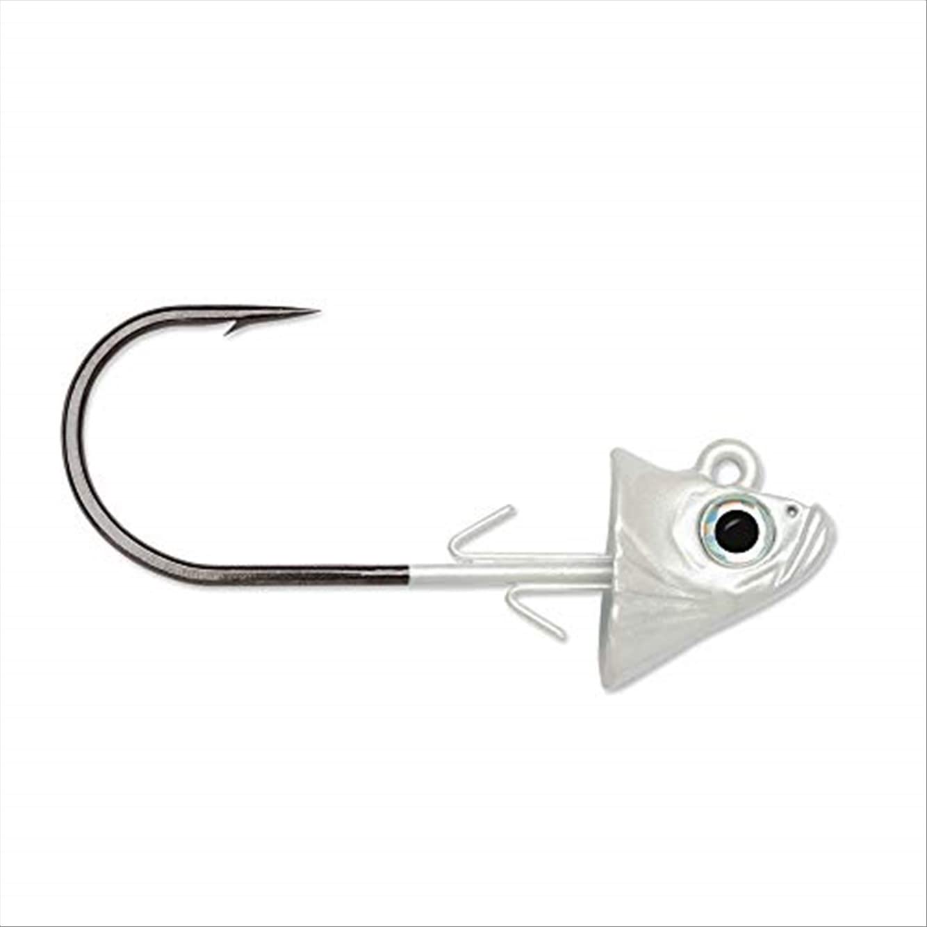 VMC SBJ34-W white swimbait jig with concave head for lifelike swimming and secure bait retention.
