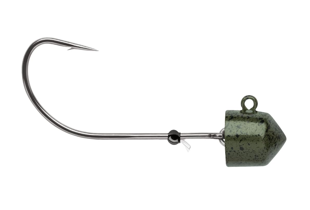 VMC Swingin' Ned Rig Jig 1/8 oz in Green Pumpkin with adjustable fluorocarbon keeper.