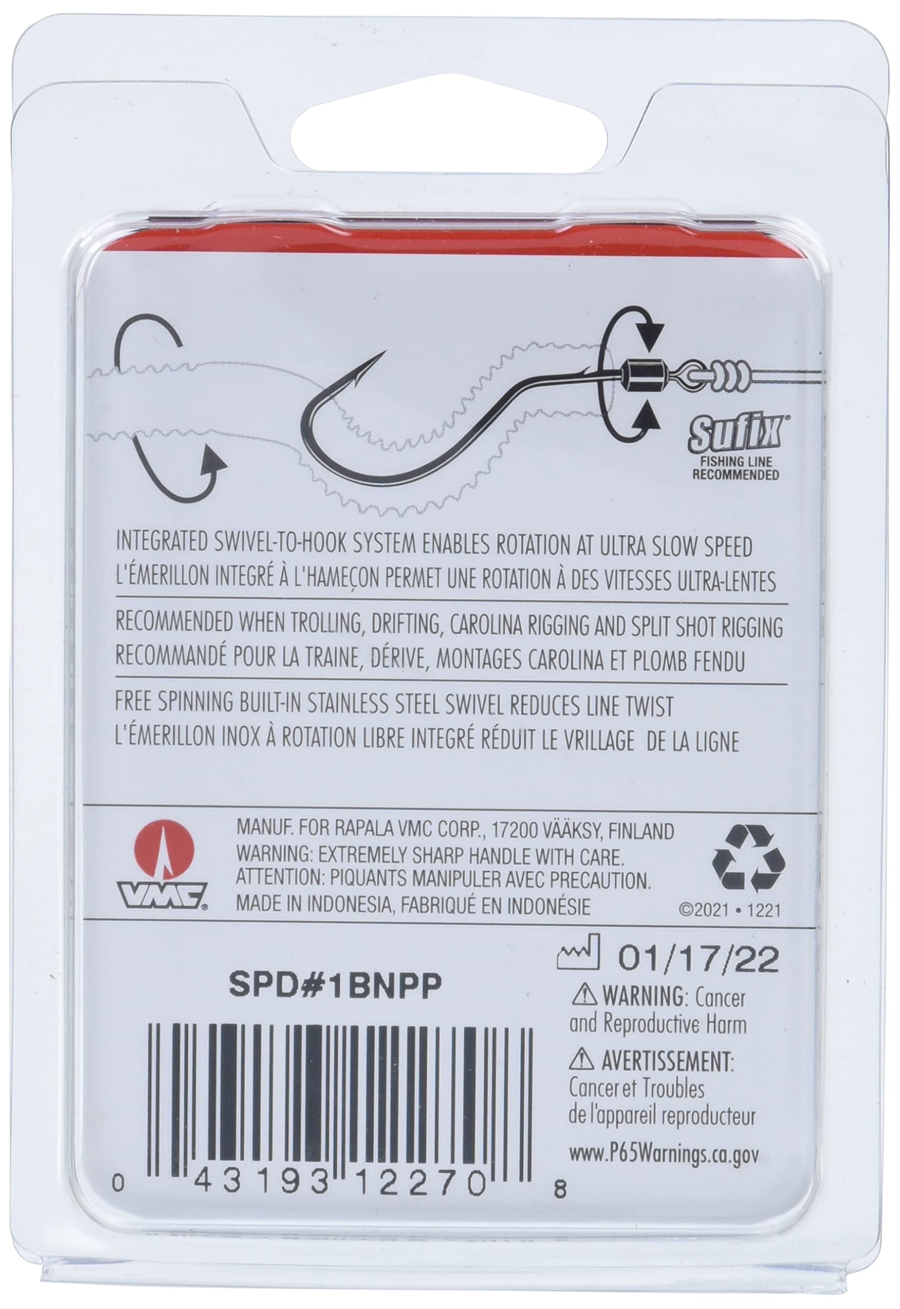 VMC Spindrift Hook Black Nickel #1 packaging image shows brand-ready protection.