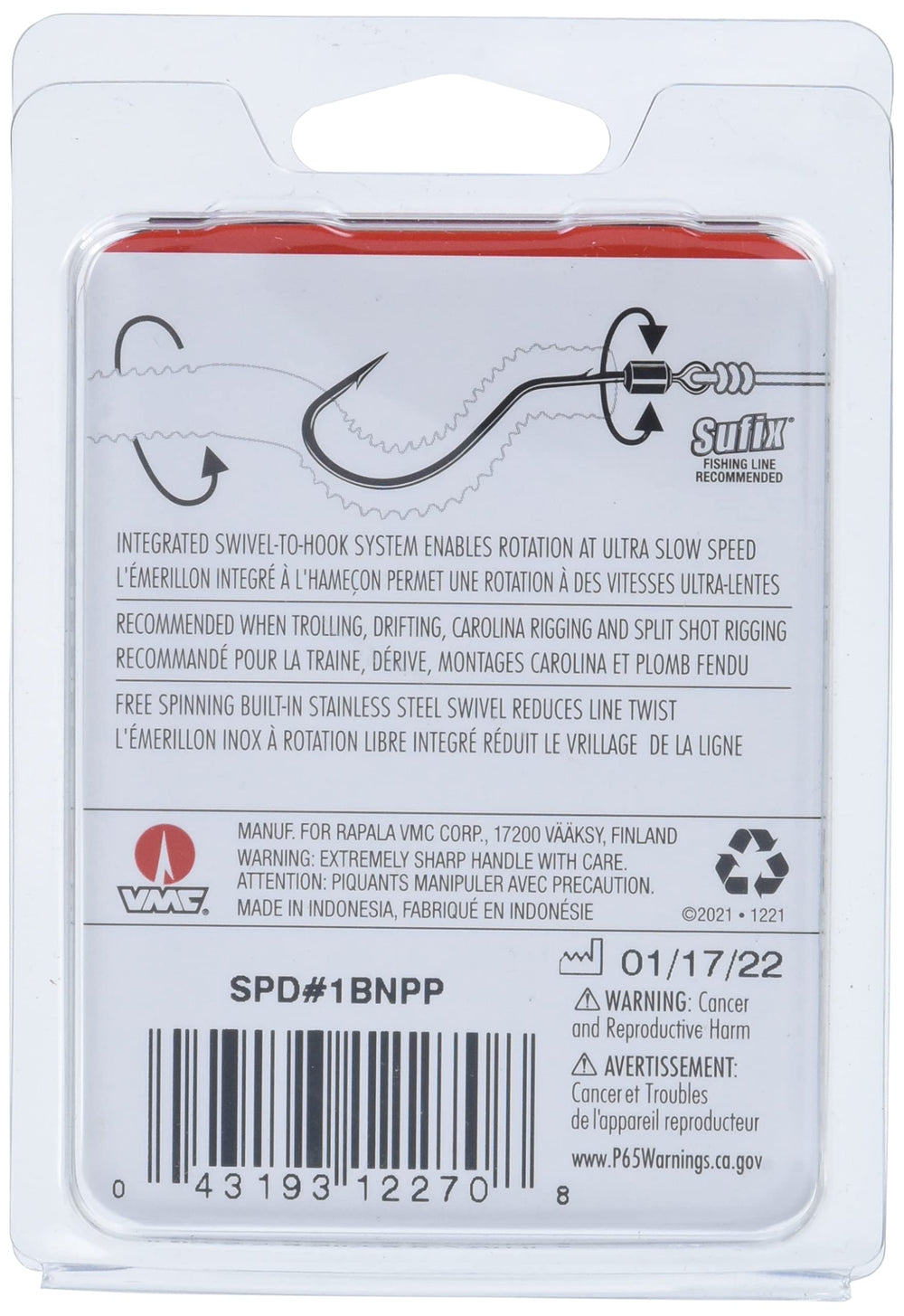 VMC Spindrift Hook Black Nickel #1 packaging image shows brand-ready protection.