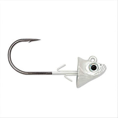 VMC Swimbait Jig (White) shows a lifelike head with 3D eyes for enhanced lure realism.