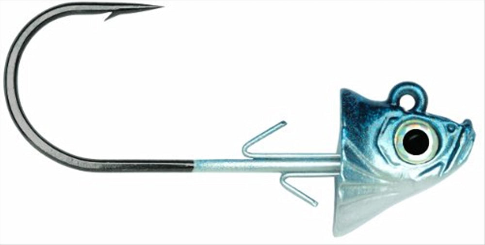 VMC Swimbait Jig Blue Shad provides lifelike baitfish head action and secure swimbait retention.
