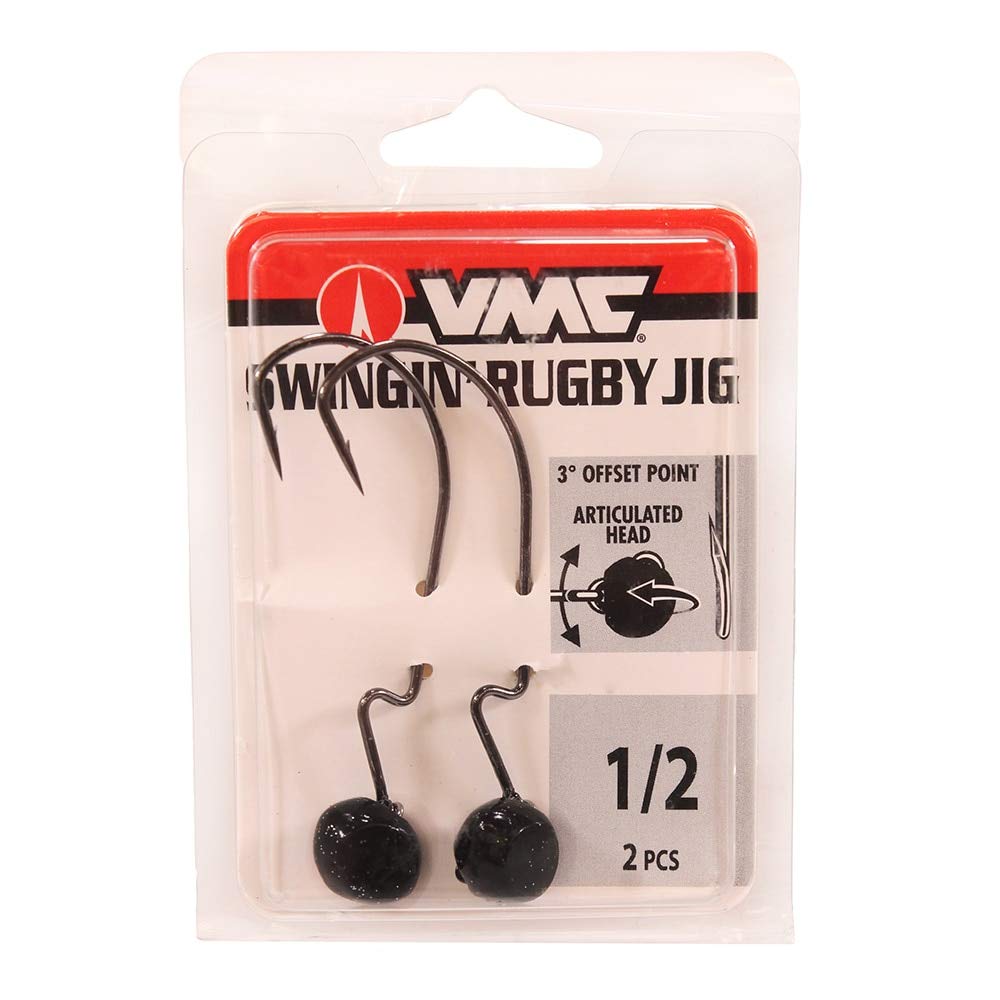 VMC Swingin' Rugby Jig's articulated head in black promotes natural lure movement.