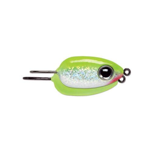 VMC Tear Drop Jig 1/16 oz Glow Orange Fire UV close-up hook area shows hardware.