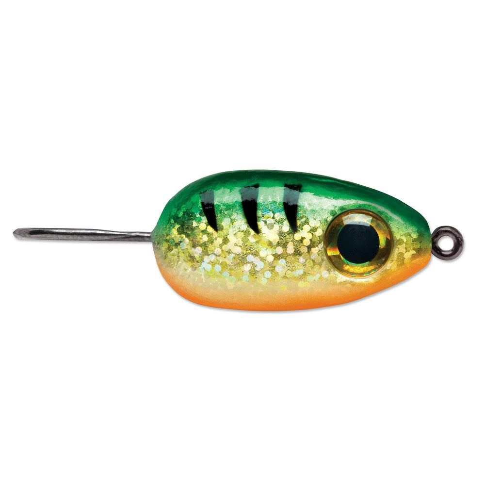 VMC Tear Drop Jig Glow Pink Fire UV enhances underwater visibility for night anglers.