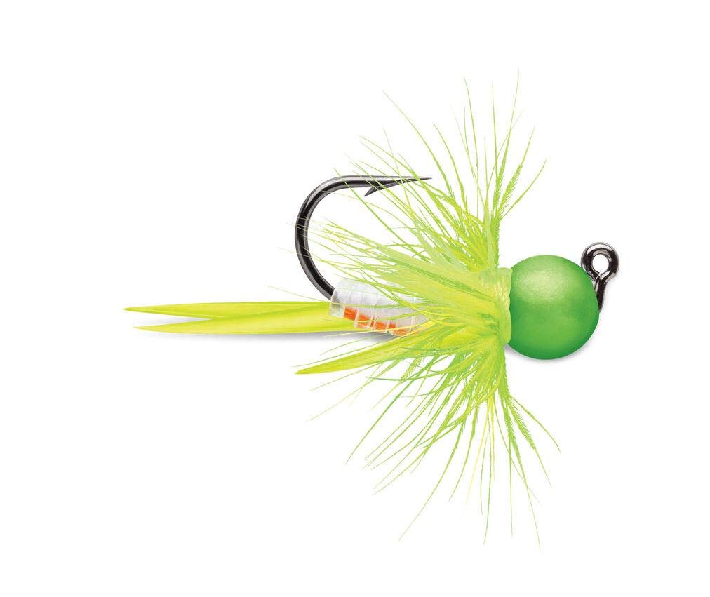 VMC Tungsten Bullfly Jig 1/16 oz in Green Orange Glow for precise jigging and enhanced visibility