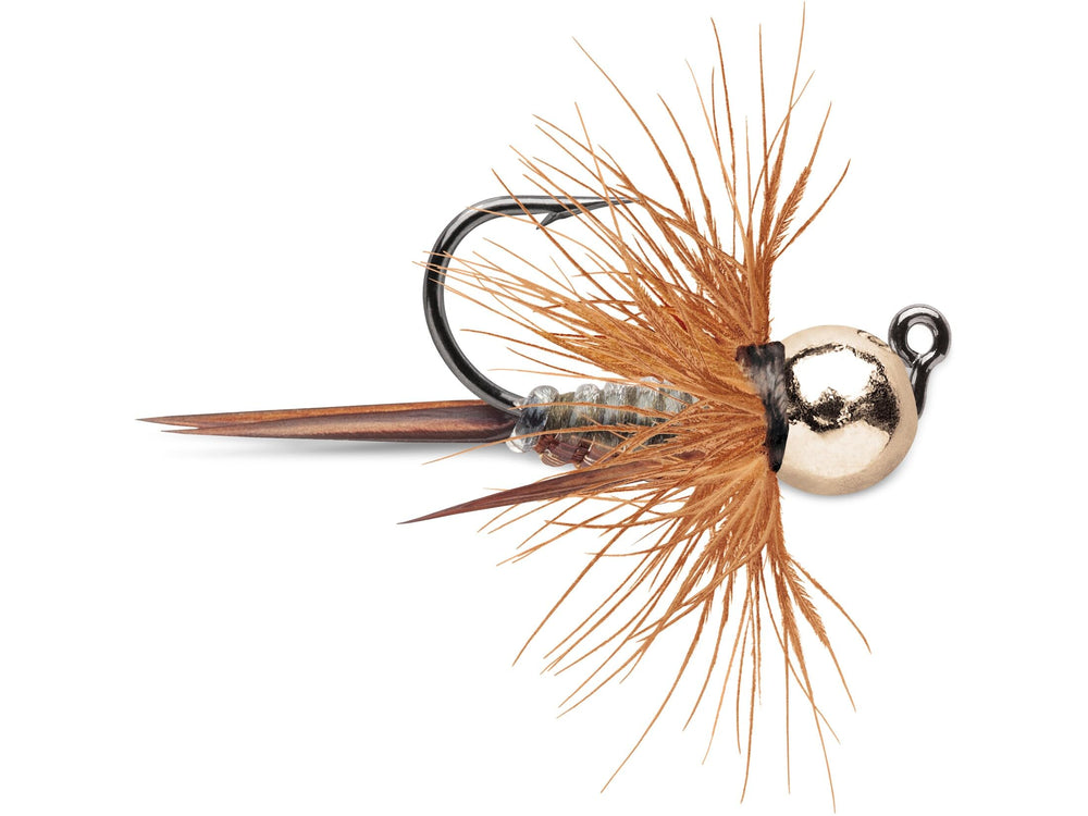 VMC Tungsten Bullfly Jig 1/16 oz Metallic Gold, compact for precise casting and fast sinking.
