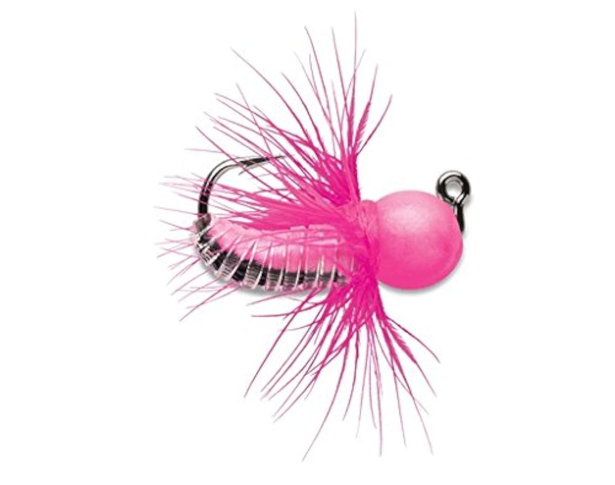 VMC Tungsten Fly Jig Glow Pink for precise casts and improved lure visibility in low light