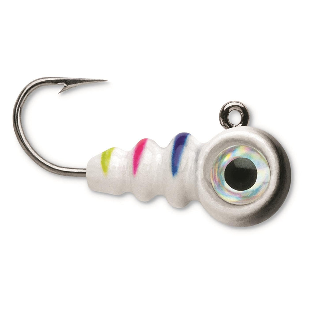 VMC Tungsten Larv Eye Jig Glow – enhances low-light visibility for faster strikes.