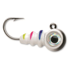 VMC Tungsten Larv Eye Jig Glow – enhances low-light visibility for faster strikes.