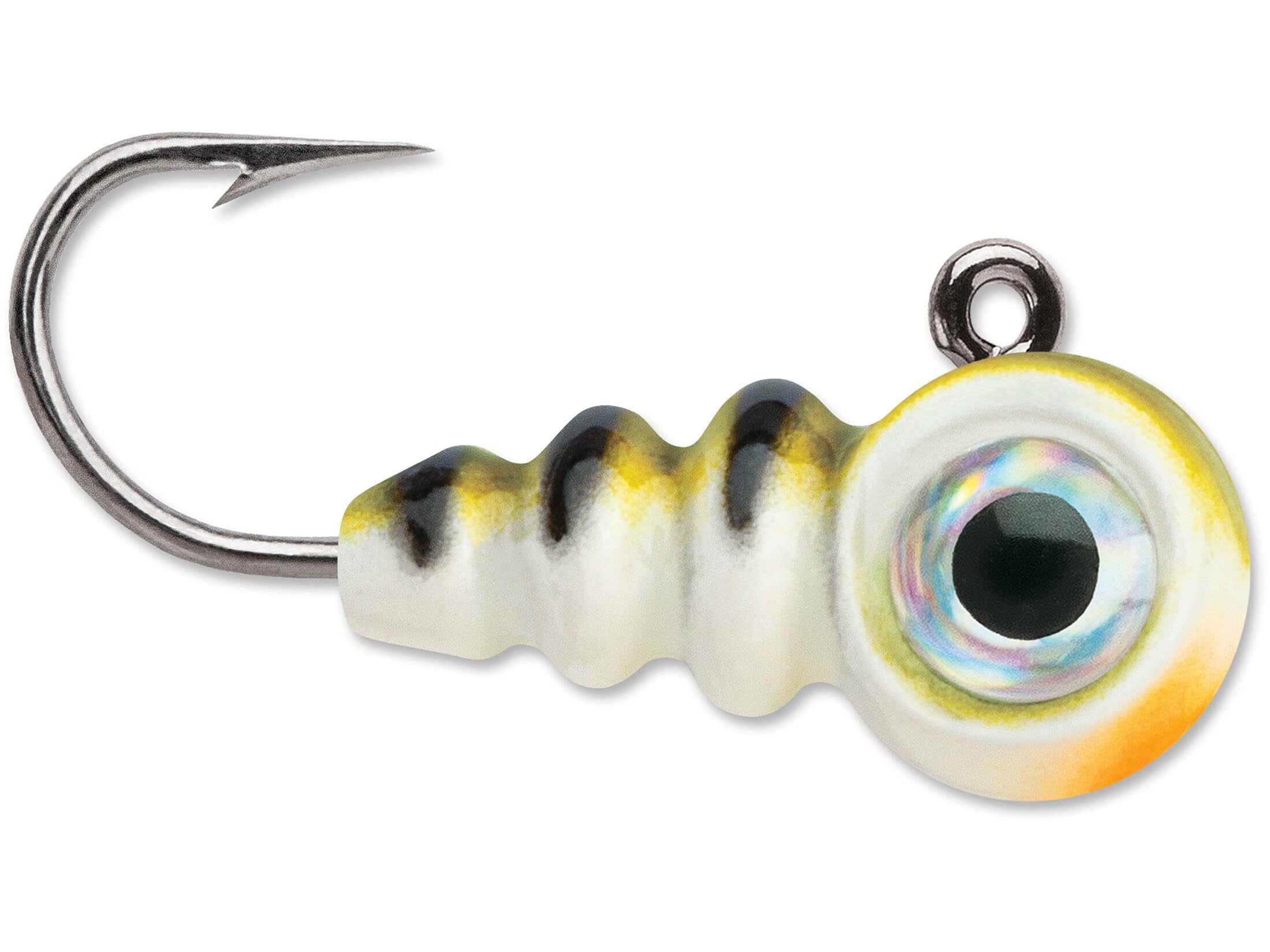 VMC Tungsten Larv Eye Jig glow yellow perch enhances visibility for panfish in dim light