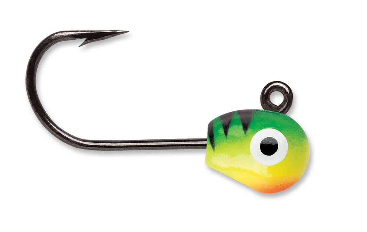 VMC Tungsten Mongo Jig Glow Fire Tiger boosts panfish bites in cold water.