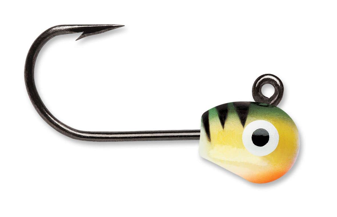 VMC Tungsten Mongo Jig Glow Yellow Perch boosts visibility for perch fishing.