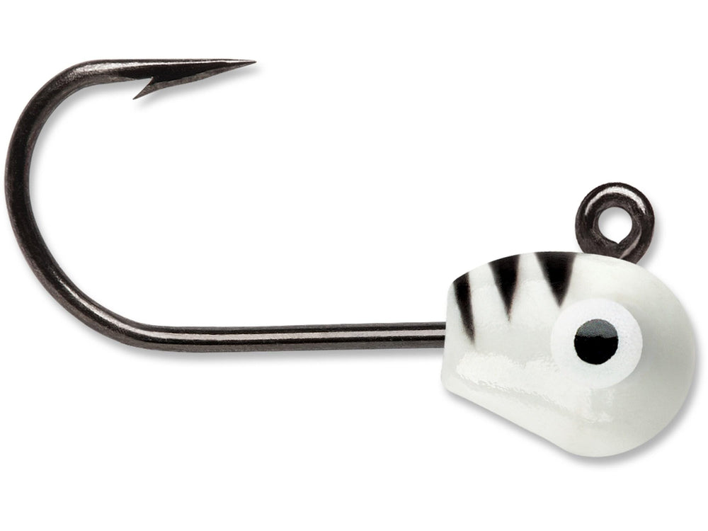 VMC Tungsten Mongo Jig Glow Tiger sinks quickly to entice panfish during ice fishing.