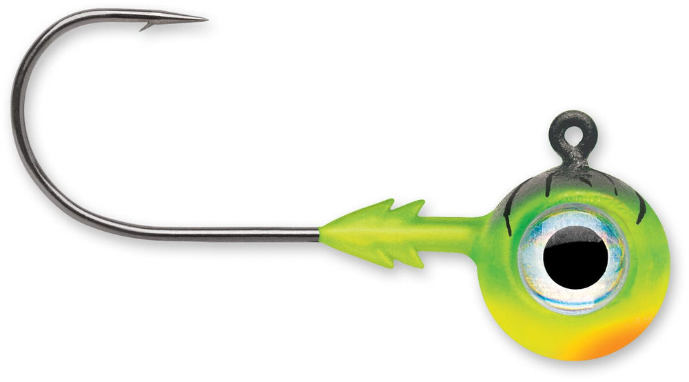 VMC Tungsten Moon Eye Jig in Firetiger for precise casts in freshwater.