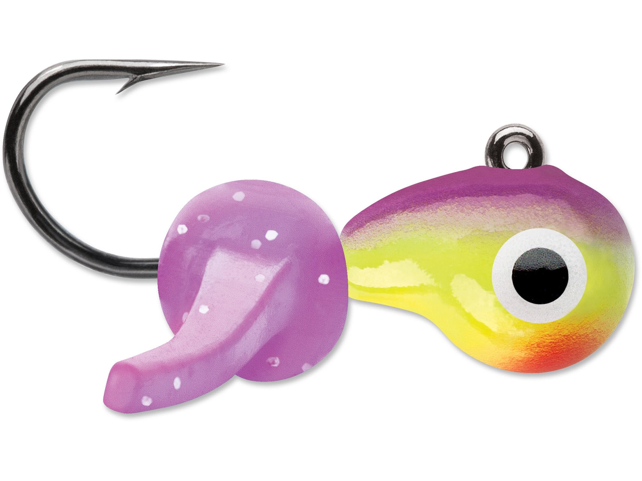 VMC Tungsten Mustache Jig glow red, 1/32 oz, lifelike larvae design for ice fishing