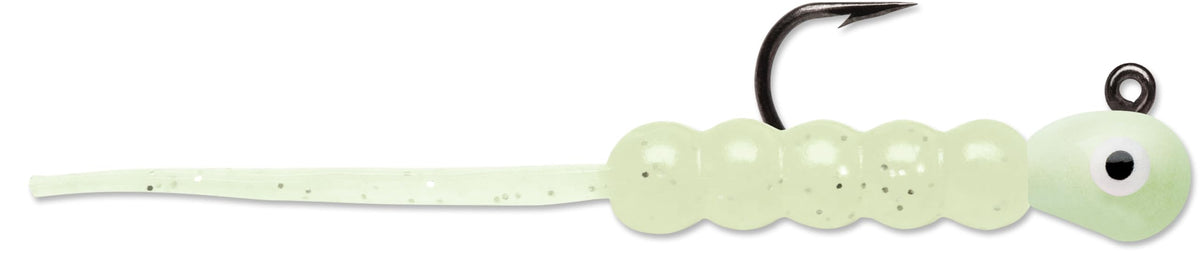 VMC Tungsten Wax Tail Jig 1/16 oz Glow for night fishing, high sensitivity.