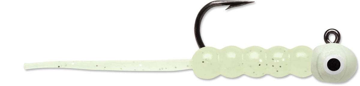 VMC Wax Tail Jig 1/32 oz Glow ready for night fishing with glow tail