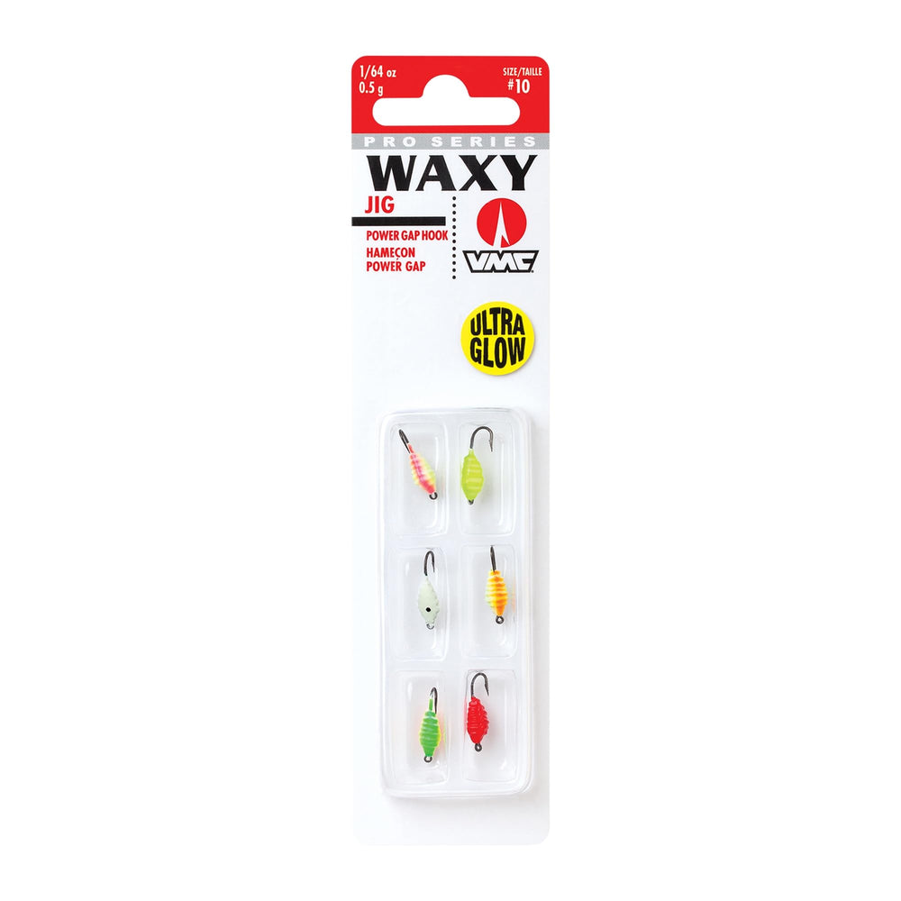 VMC Waxy Jig glow finish for ice fishing in low light