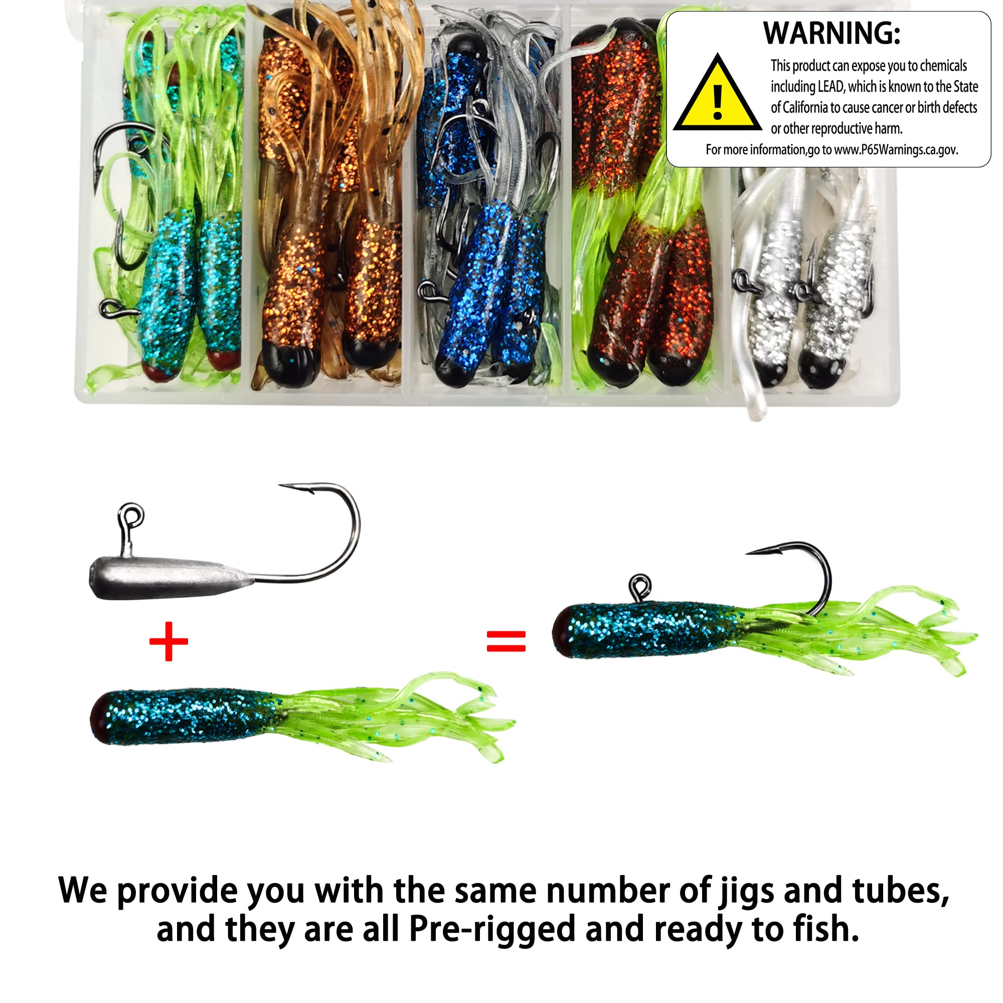 Pre-rigged tube baits ready for fishing