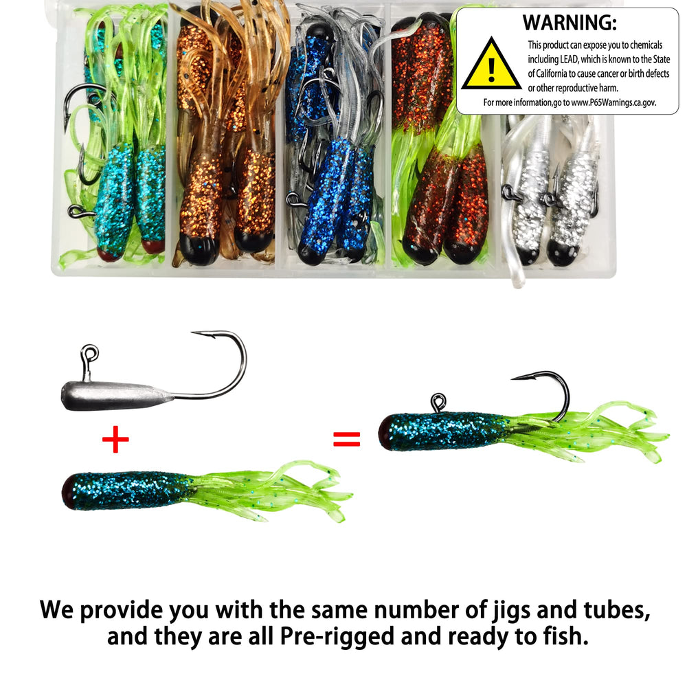 Pre-rigged tube baits ready for fishing