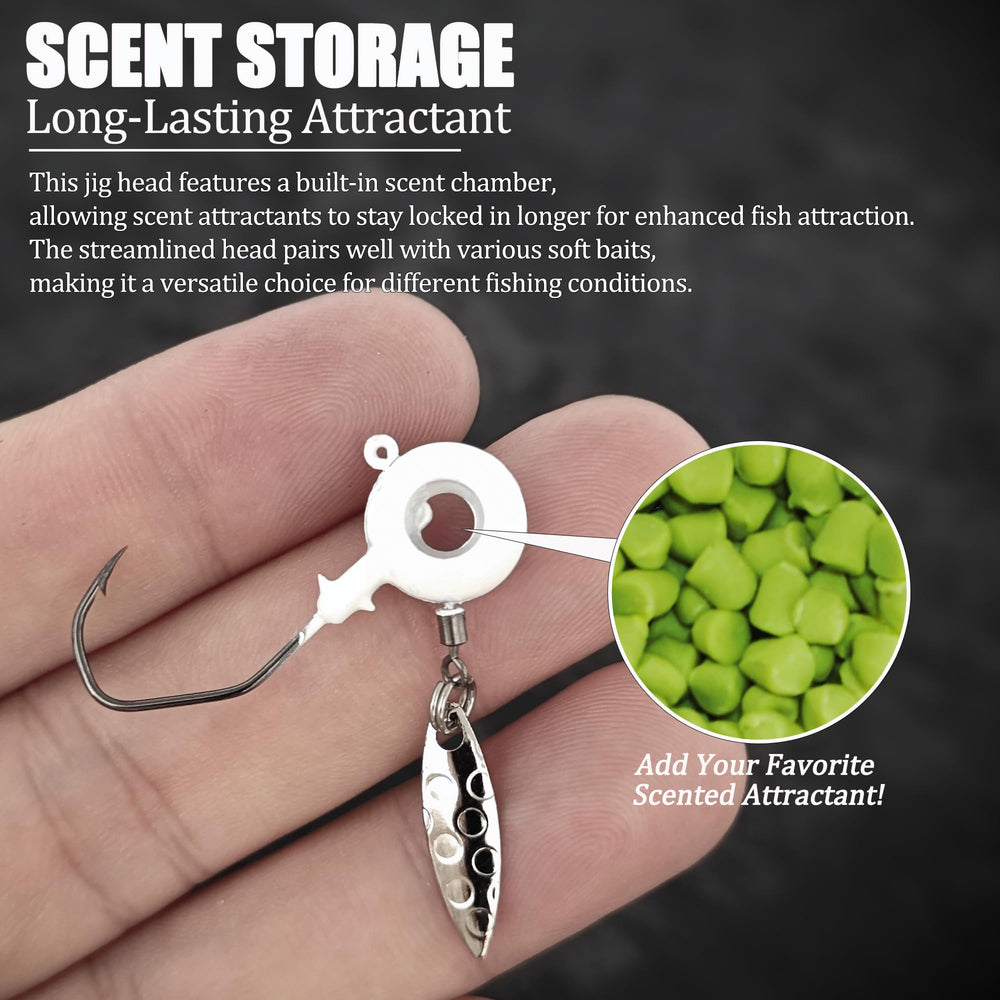 Donut eye hollow design fishmeal storage on crappie jig head