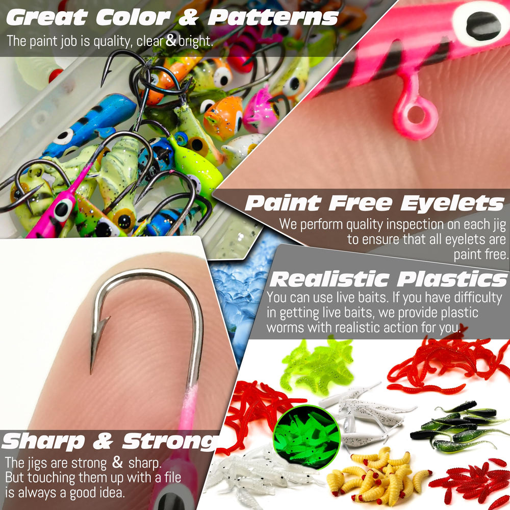 Soft swimbaits and waxworms included in kit