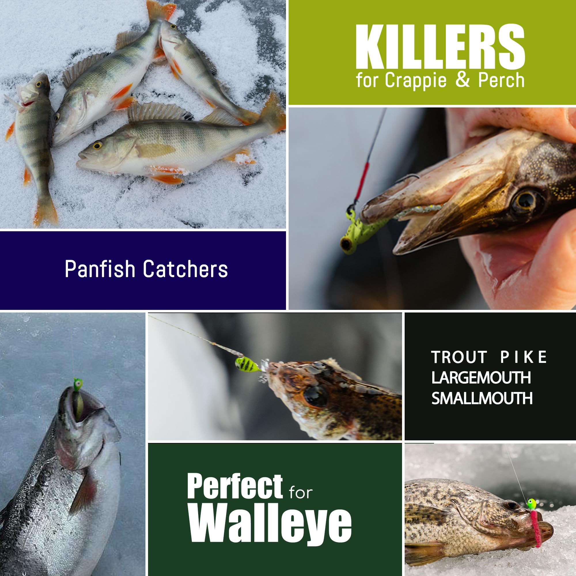 UV-coated ice fishing jigs with bright colors