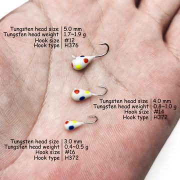 Ice fishing jigs suitable for walleye, crappie and panfish