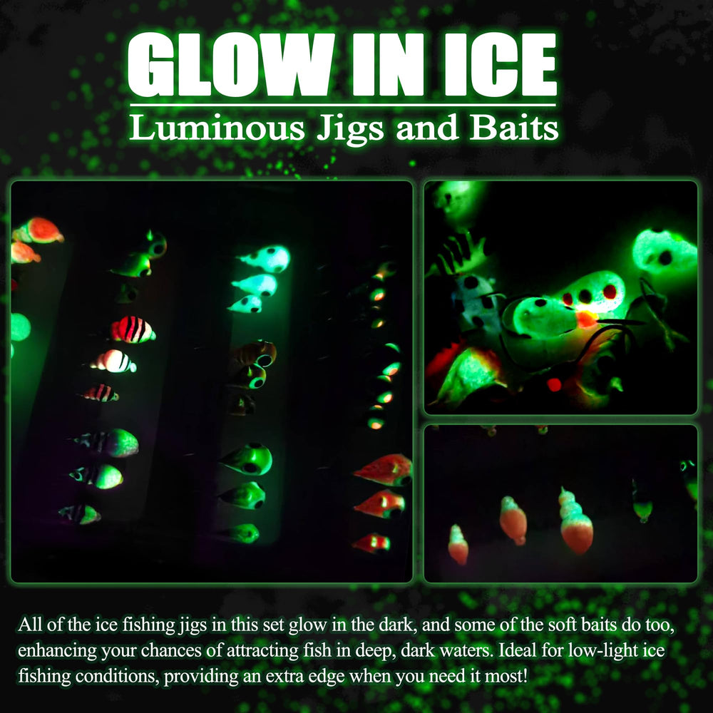 Close-up of UV glow tungsten ice fishing jig
