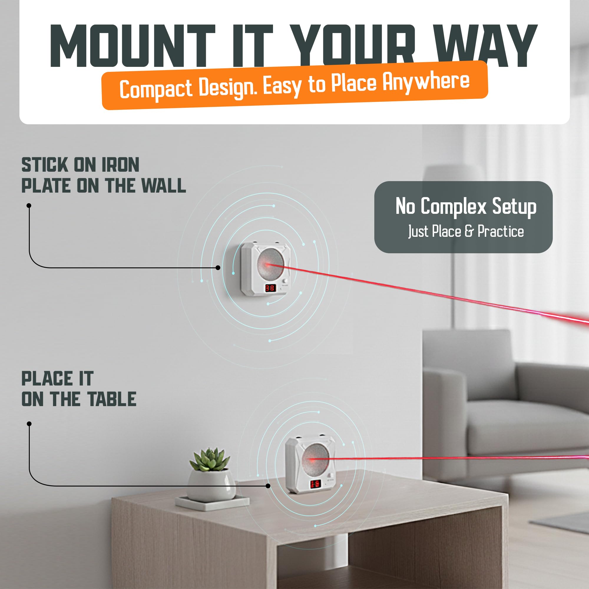 VNSH Easy setup on wall, table, or stand for flexible training.