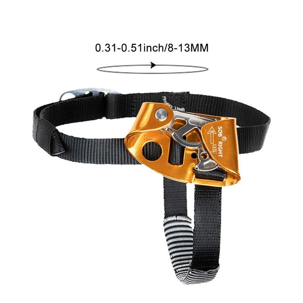 Vobumix foot ascender in mountaineering context enables smooth rope progress.